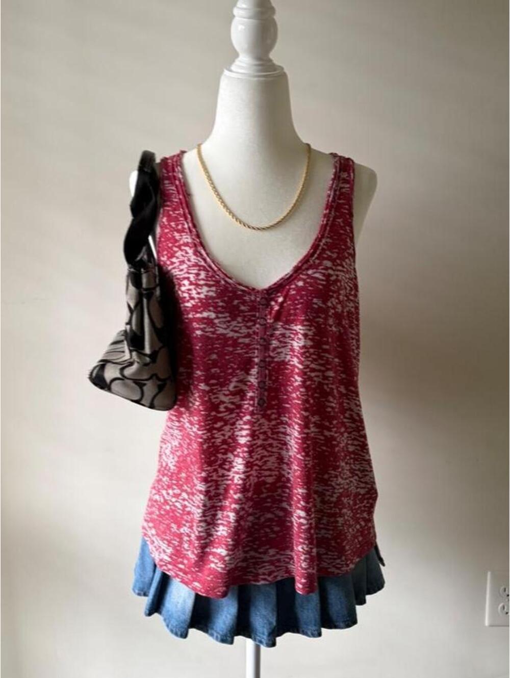 Y2K Pink Burnout Tank Top | 2000s Fairy Grunge Boho Henley Cami